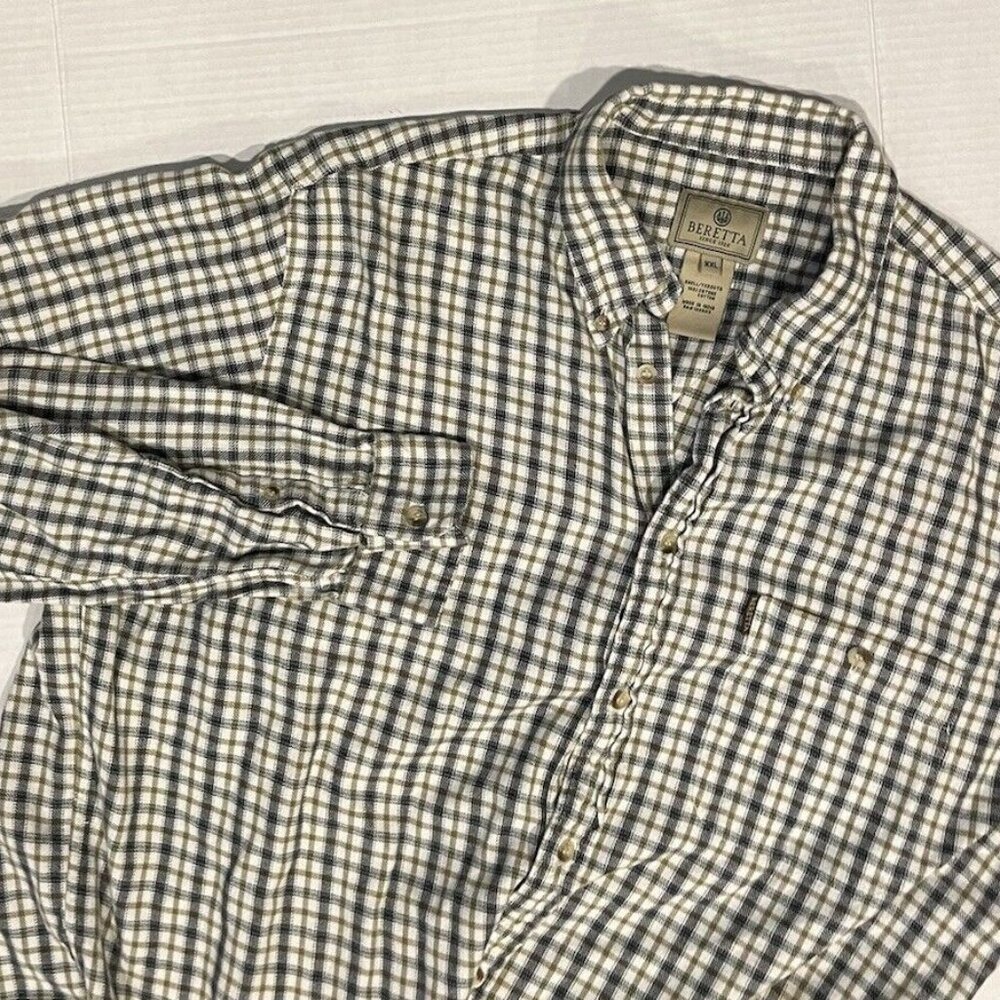 Beretta Men's XXL Green Plaid Long Sleeve Cotton Button Down Shirt
